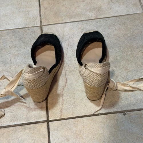 Plato platform sandals used, black cream, size 38, 8-10 cm heel