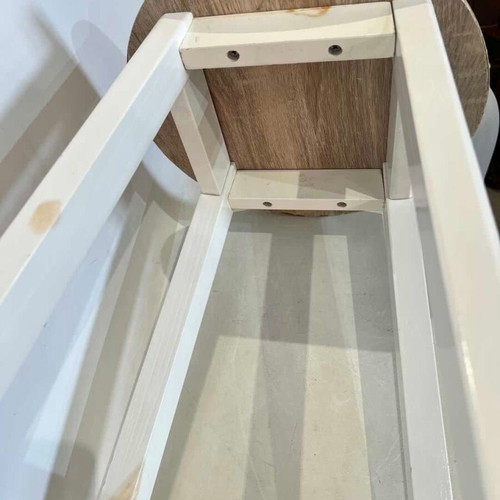 Wooden stool with white legs and beige seat used 54x27x27 cm