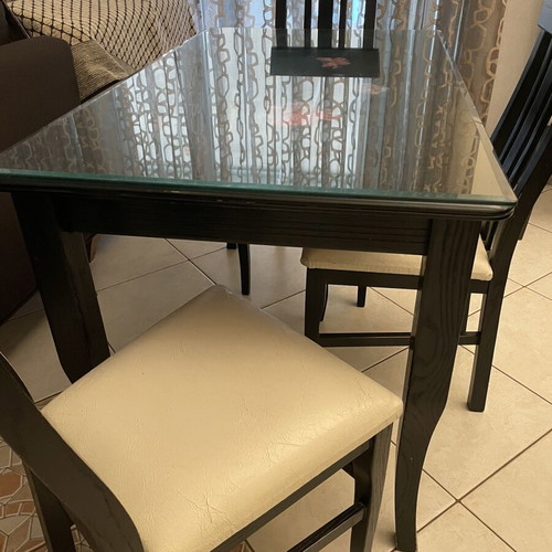 Kitchen dining set used, black wood with glass, 1 table and 3 chairs