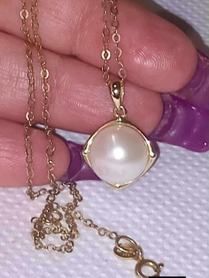 Necklace with large natural pearl and 925 gold-plated silver