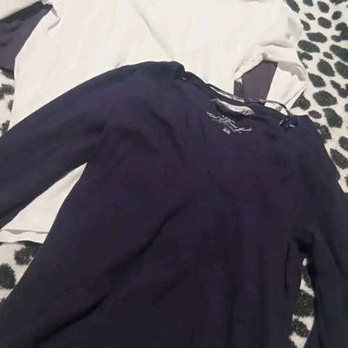 Cotton long-sleeve blouses like new, pack of 3, white, purple, brown