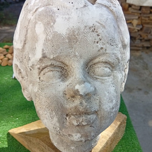 Plaster Head Sculpture on Wooden Base 23 cm, used