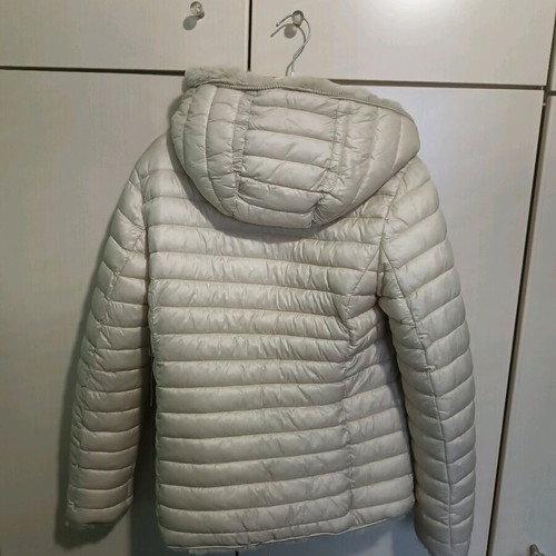 Quilted reversible jacket with hood and inner fur, size S, new, beige