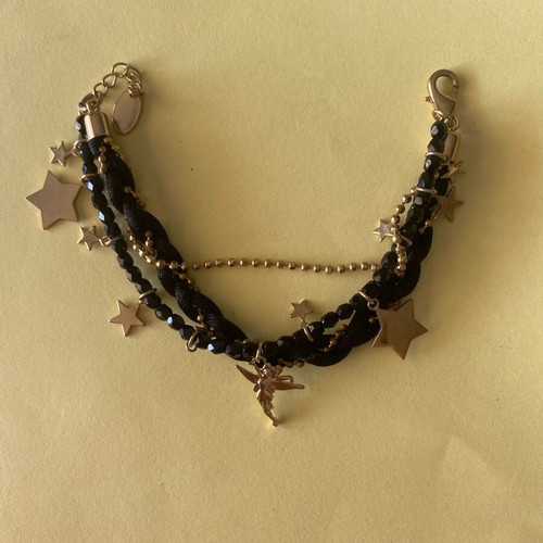 Disney Couture bracelet like new with black satin cord and gold details