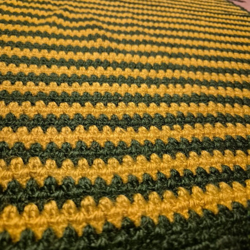 Handmade wool knitted rugs green and mustard, like new, set of 2