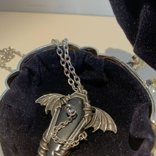 Alchemy Gothic Coffin Pendant 2022 like new, pewter and leather
