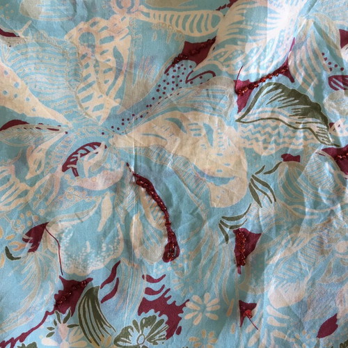 Silk skirt with embroidered details, green and turquoise, size L