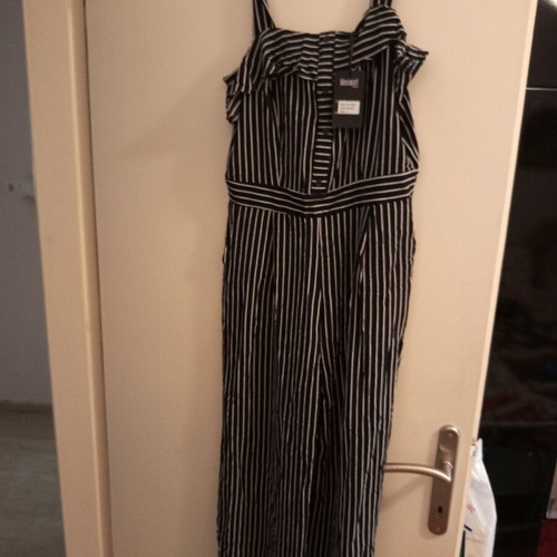 Striped one-piece jumpsuit new, size L, black and white