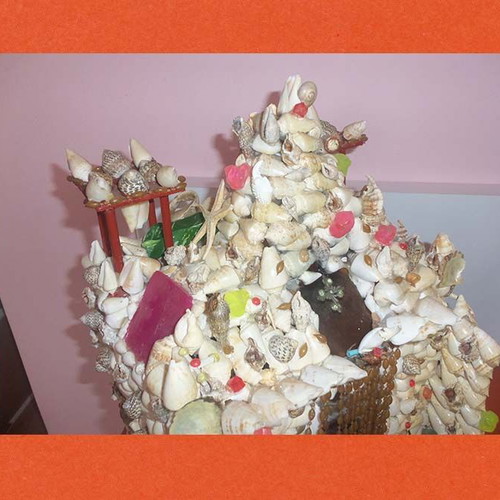 Handmade Icon Stand with Seashells used, folk art
