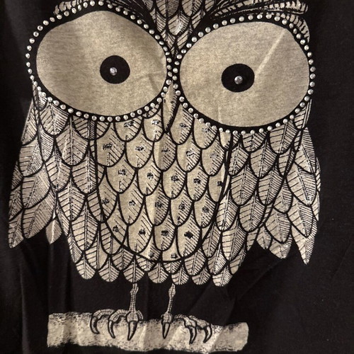 Crop summer blouse black with owl print, one size