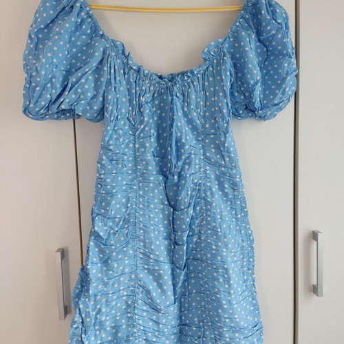Zara polka dot blue dress with puff sleeves small like new