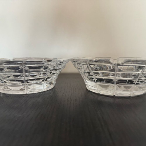 Set of 2 crystal ashtrays with spider web design, like new