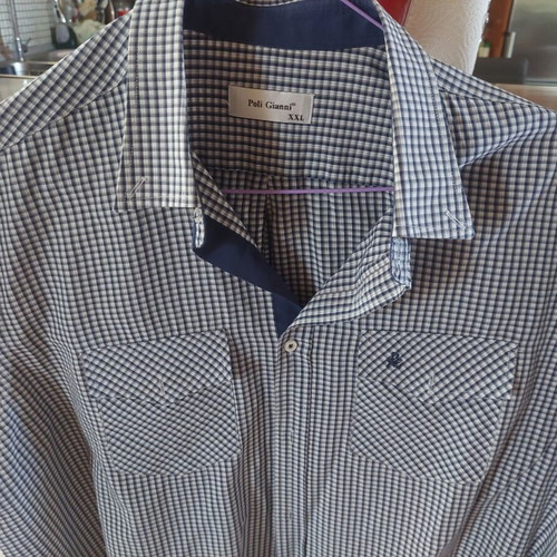 Poli Gianni XXL men's checked short-sleeve shirt navy white like new