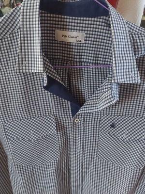 Poli Gianni XXL men's checked short-sleeve shirt navy white like new