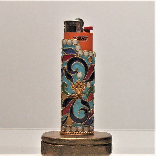 Collectible brass BIC lighter cover with multicolor enamel new