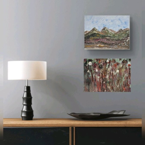 Two small oil paintings like new, abstract landscapes