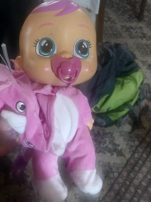 Cry Babies doll large size functional with slight wear on clothes