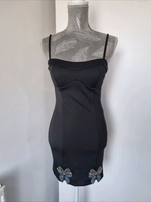 Guess Εлегантικό Μίνι Μαύρο Φόρεμα Καινούργιο με Κρυστάλλινες Φιόγκους, Μέγεθος S