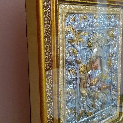 Holy Icon Panagia Axion Esti like new with silver and 24K gold