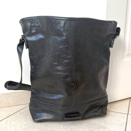 Women's vintage leather shoulder bag used, blue black