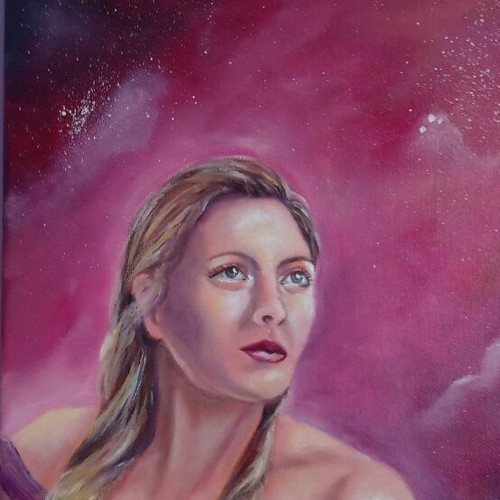 Oil painting on canvas 70x90 cm "In the Cygnus constellation" new