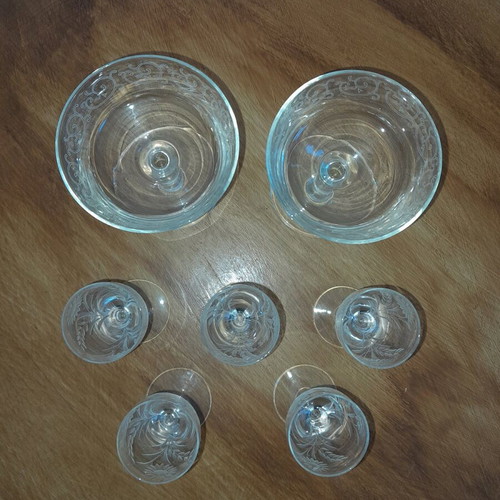 Crystal glasses vintage for liqueur/cognac 7 pieces with embossed designs