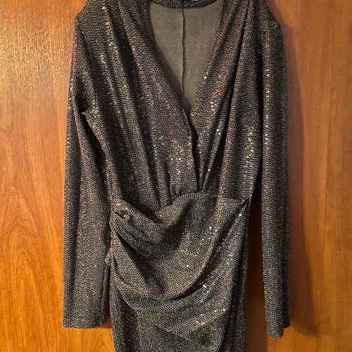 Zoya draped dress with deep neckline used, gray