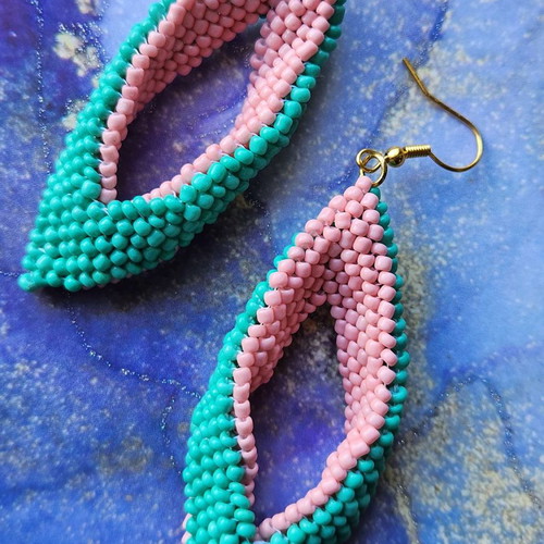 Tropical Vibe Handmade Beaded Leaf Earrings New