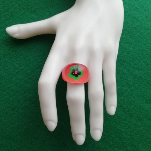 Blown glass ring flower in orange color new