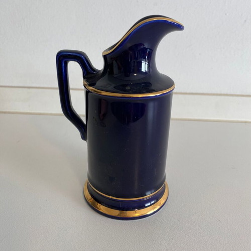 Vintage cobalt blue jug with gold floral decoration, 14 cm, like new