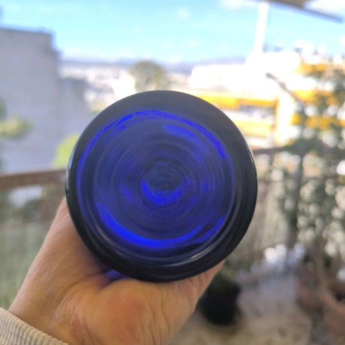Cobalt glass vase used with painted flowers