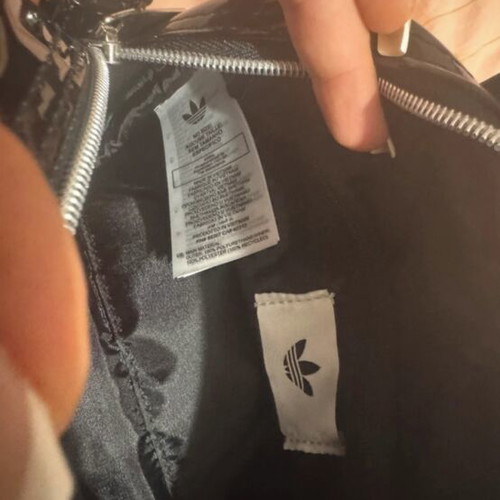 Adidas handbag, black and white, patent leather
