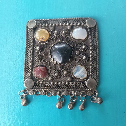 Vintage ethnic pendant with natural stones used, 5 x 6 cm