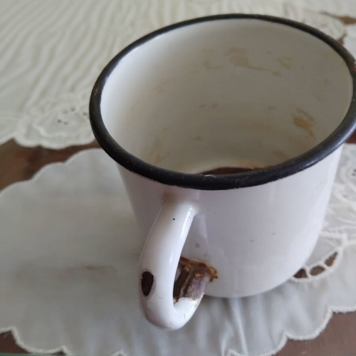 Soviet enamel mug used, vintage USSR collectible