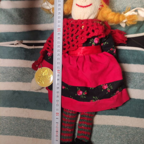Fabric doll used, possibly Little Red Riding Hood, 40cm