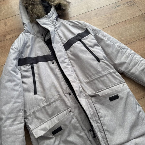 Jack & Jones winter coat used, gray, faux-fur hood