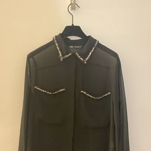 Zara shirt like new, see through with tweed details