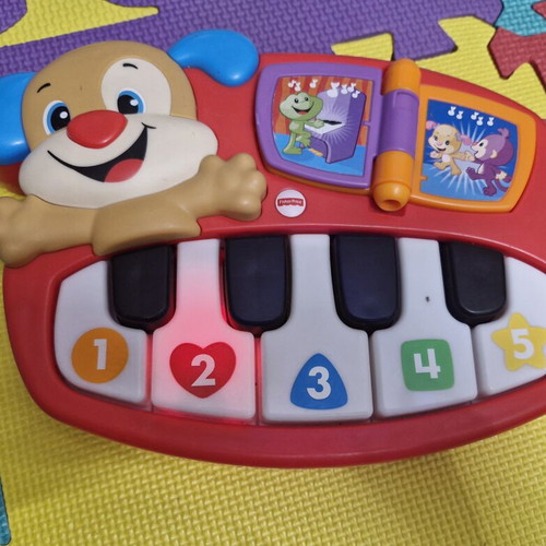 Fisher Price Educational Piano like new and wooden dog with wheels