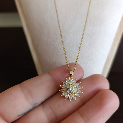Necklace from stainless steel with zircon like new, gold tone, rotating