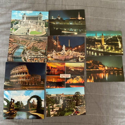 Set of 10 vintage 80s collectible crates postales from three Italian cities in excellent condition