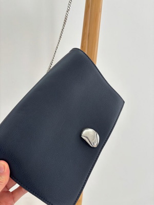 Zara shoulder bag navy blue like new with silver chain clutch