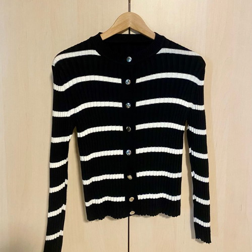 Rib set new black and white dress with jacket