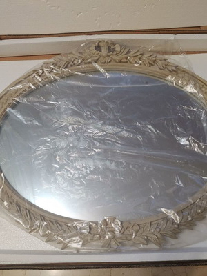 Oval mirror with decorative baroque frame, ecru beige
