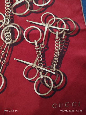 Gucci vintage burgundy silk horsebit square scarf like new