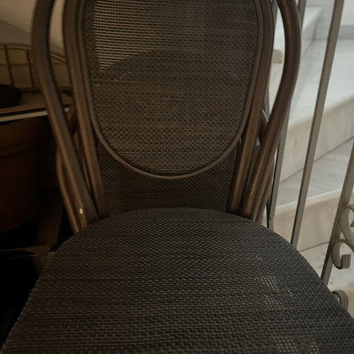 Almeco Bistro Chairs like new, set of 20, metal frame with woven seat