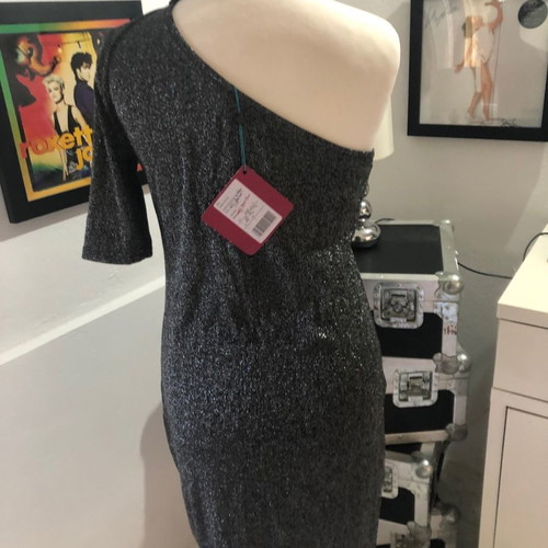 Asymmetric metallic dress silver/black Even&Odd new, size L