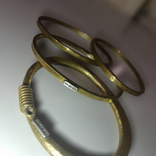 GOTI bracelet set used, 4 brass vintage bangles 1970s-1980s