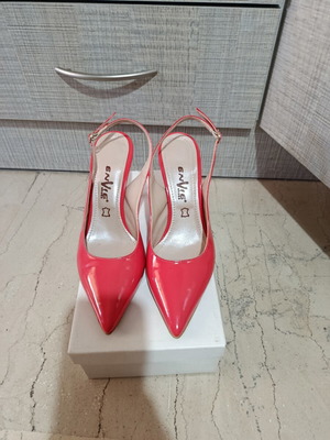 Envie Shoes slingback pumps, coral patent leather, size 39