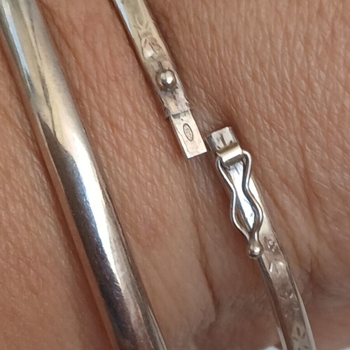 2 Silver 925 Bracelets, One Bangle and One with Clasp, Small Defects