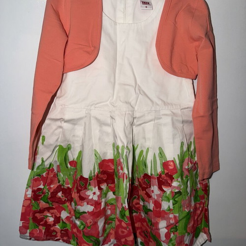 Trax dress with bolero, like new, cotton, white and pink, age 6